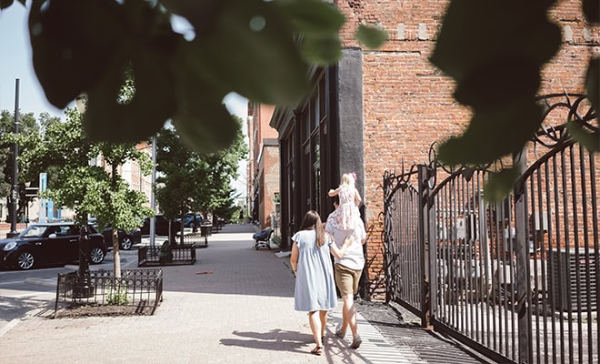 Young Family Walking Downtown Historic District