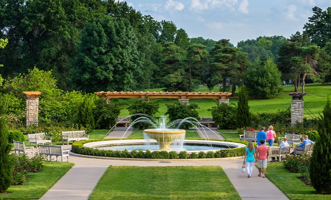 Botanical Garden Fountain Walkway Scenic Landscape