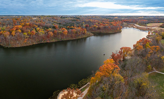 Drone Lake View Fall Foliage Trail Overlook