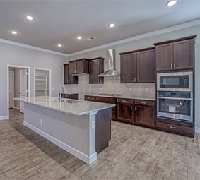 Kitchen Island Dark Wood Cabinets Modern Layout