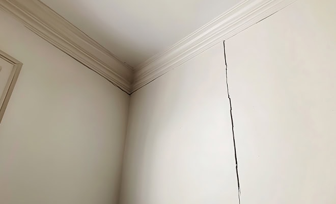 Interior Wall Crack Near Ceiling Foundation Settling